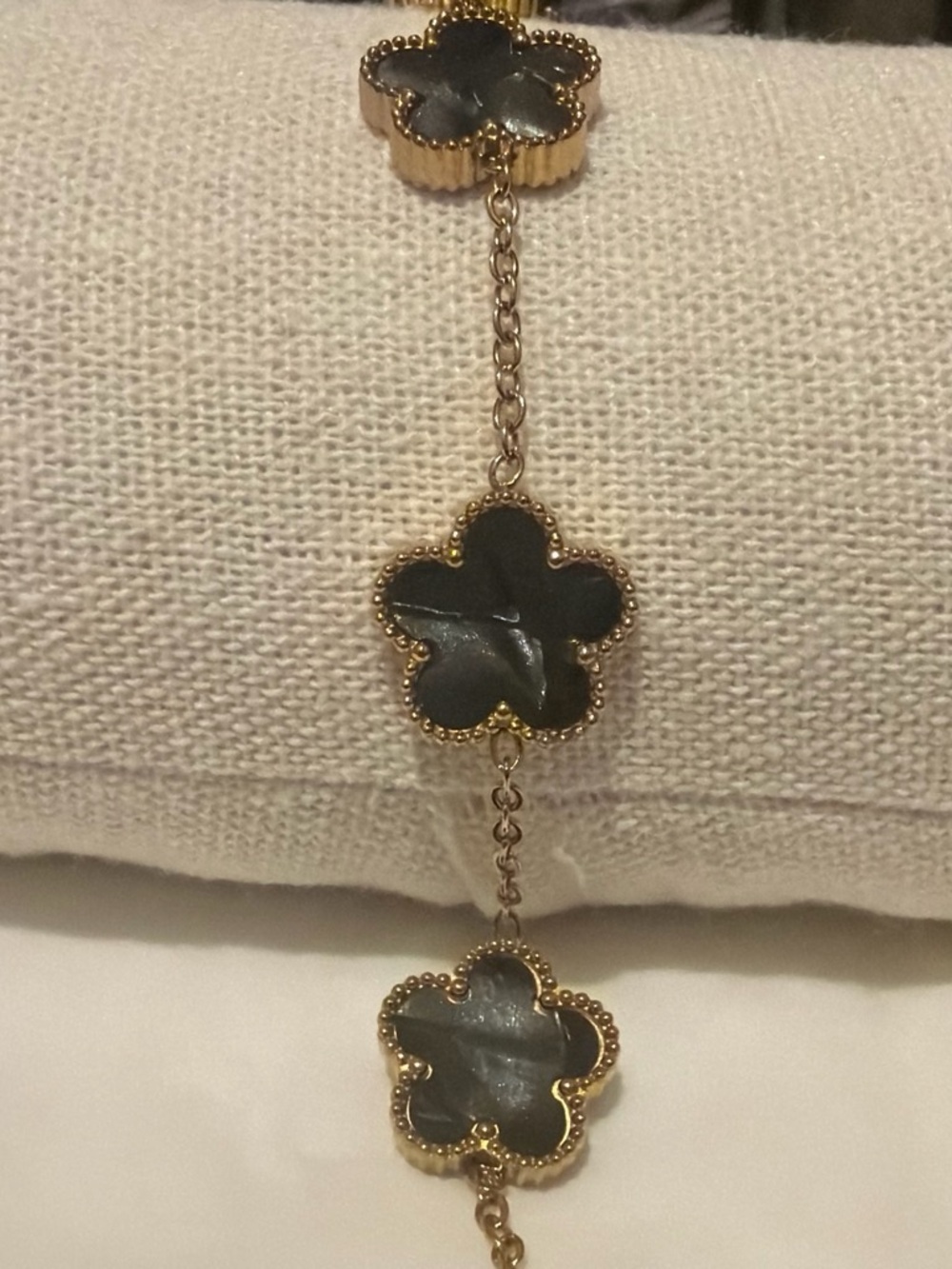 Gold Plated Clover-Link Bracelet with Black Mother-of-Pearl Accents